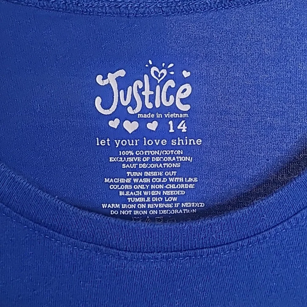Justice Girls 14 sparkly glitter Owl short sleeve bright blue Tshirt